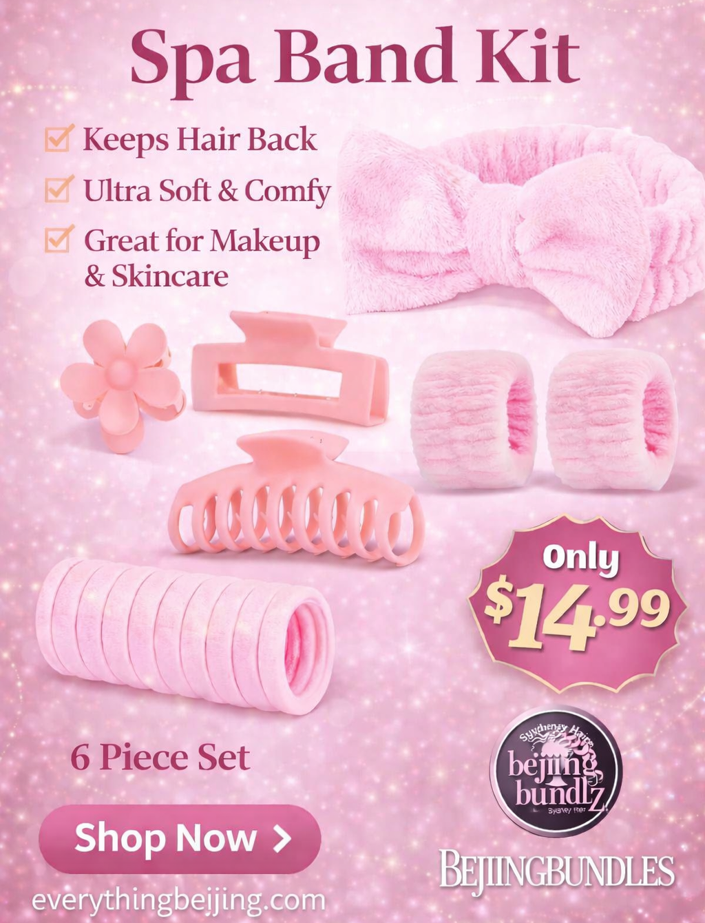 Bow Washing Face Hair Band 16-piece Set Barrettes Wrist Strap