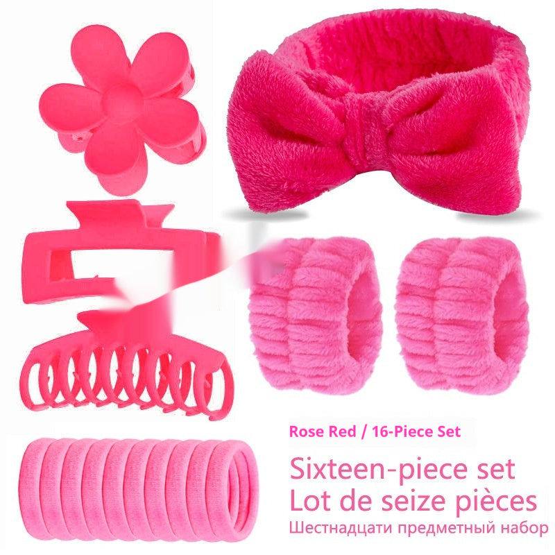 Bow Washing Face Hair Band 16-piece Set Barrettes Wrist Strap