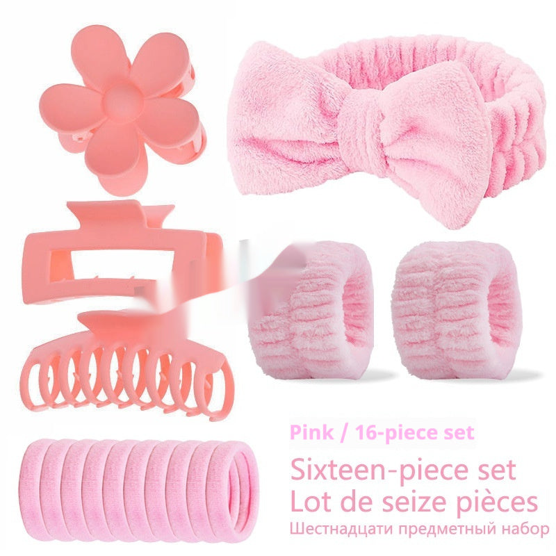 Bow Washing Face Hair Band 16-piece Set Barrettes Wrist Strap
