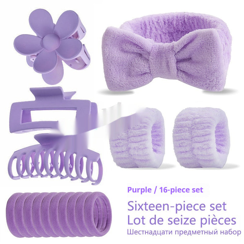 Bow Washing Face Hair Band 16-piece Set Barrettes Wrist Strap