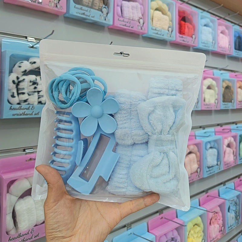Bow Washing Face Hair Band 16-piece Set Barrettes Wrist Strap