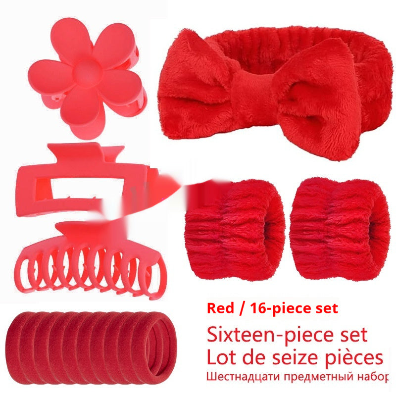 Bow Washing Face Hair Band 16-piece Set Barrettes Wrist Strap
