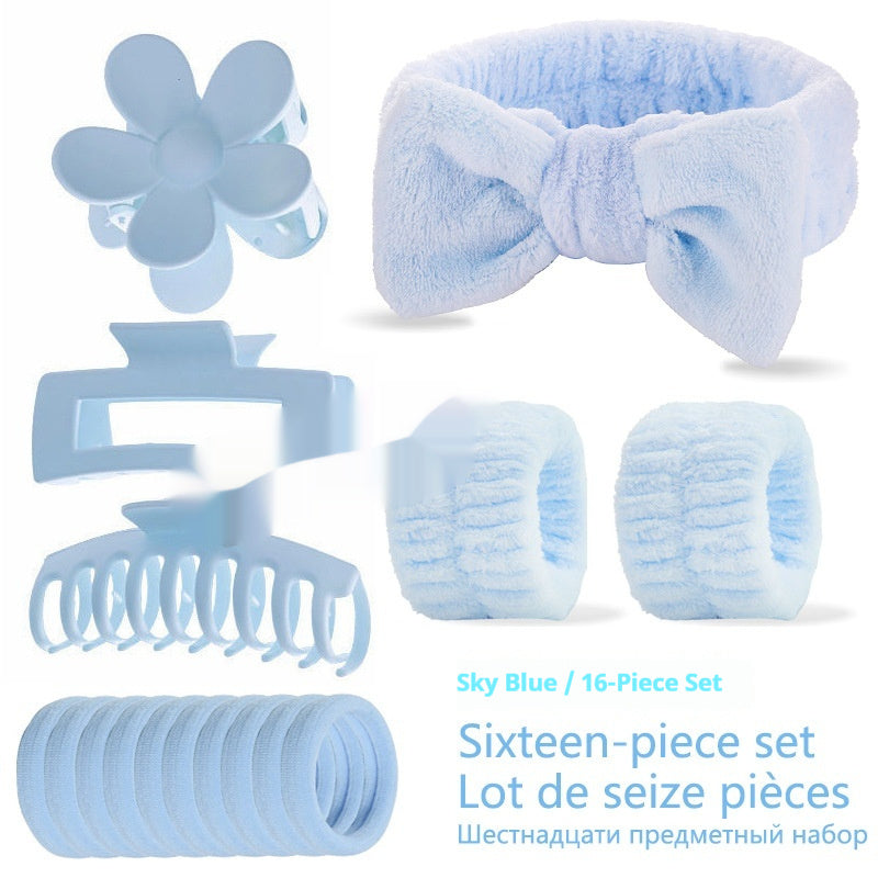Bow Washing Face Hair Band 16-piece Set Barrettes Wrist Strap