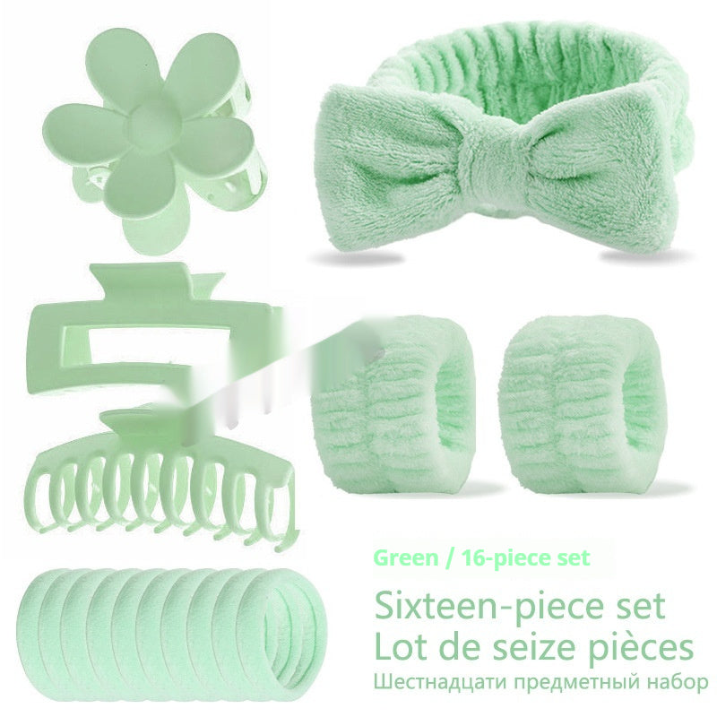 Bow Washing Face Hair Band 16-piece Set Barrettes Wrist Strap
