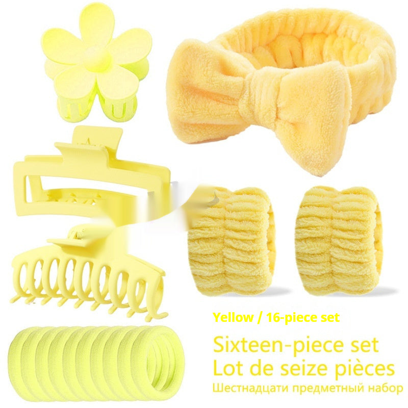 Bow Washing Face Hair Band 16-piece Set Barrettes Wrist Strap